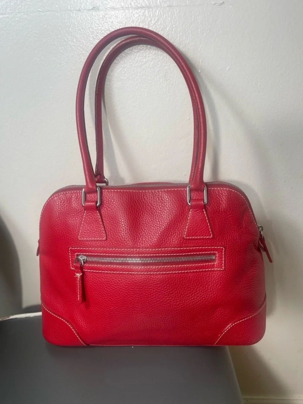 Dooney & Bourke Red Pebbled Leather Tote with Double Handles